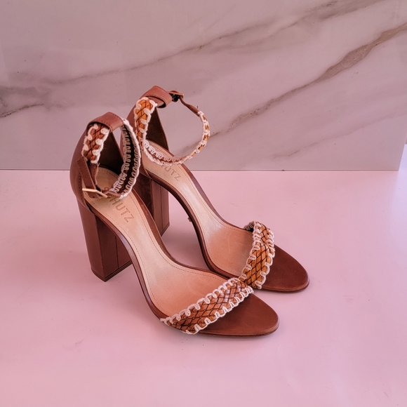 Schutz Floriza Anklestrap Open toe Leather Heels Size 8.5